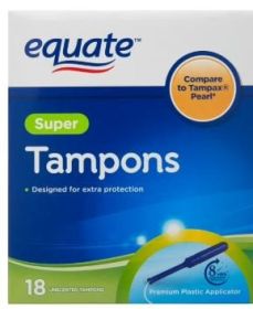Equate Tampons with Premium Plastic Applicators, Unscented, Super (18 Count)